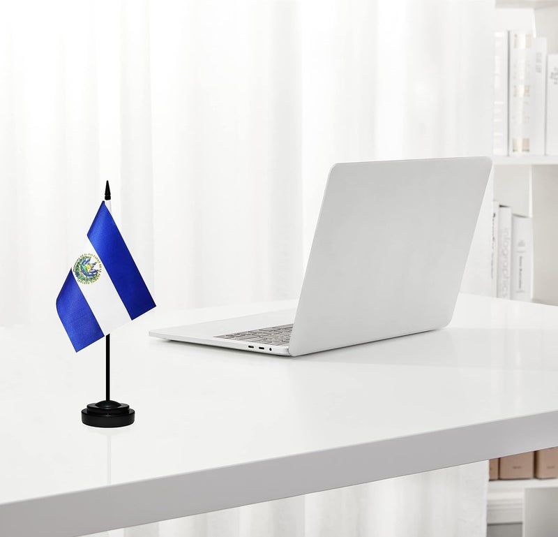BCLin Salvador Desk Flag Set, 2 Pack Salvador Table Office Flags, Small Mini Desktop Flag With 12" Solid Black Pole, Black Base, Miniature Desktop Flag - Image 5